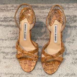 Manolo Blahnik Crisscross Cork Sandals Size 5